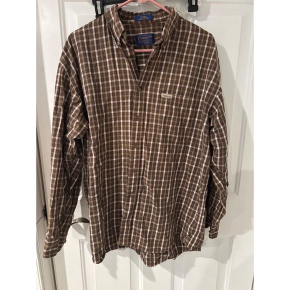 Pendleton Other - Pendleton Cotton Plaid Button Up Shirt Brown White Checkered Mens L